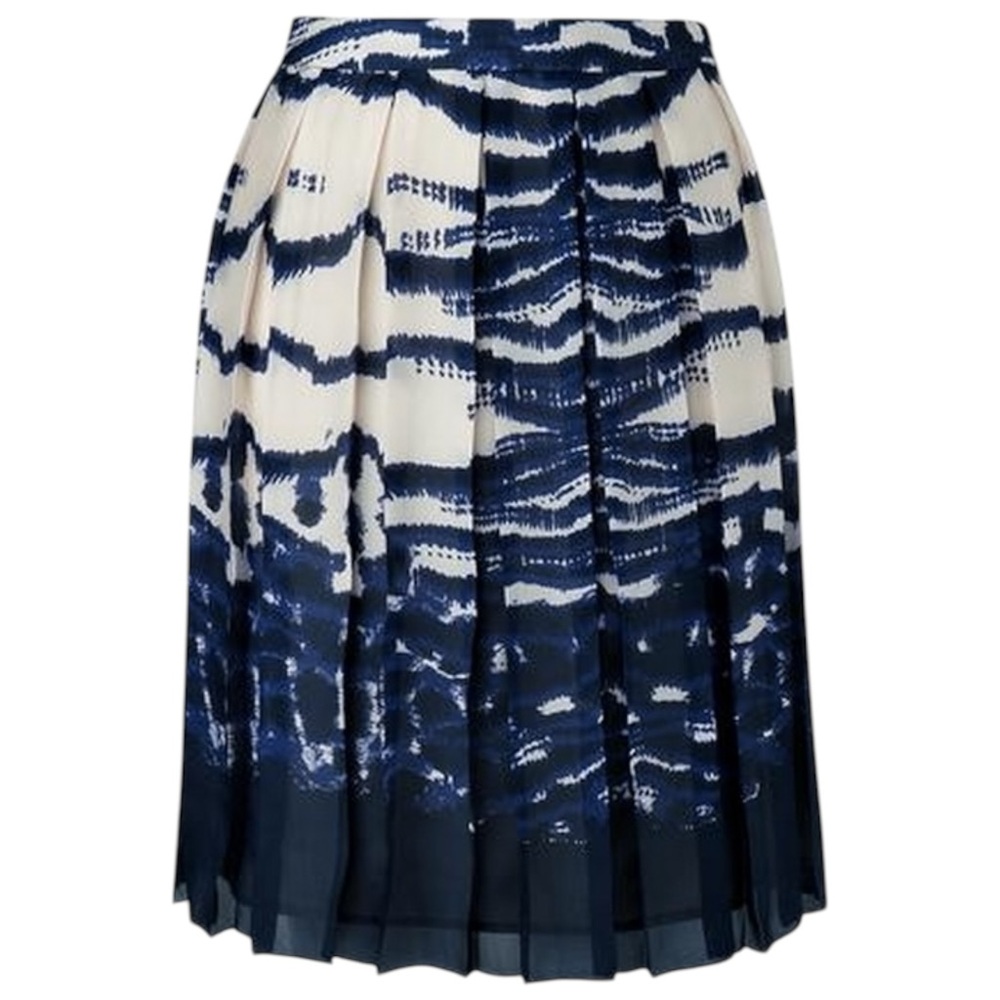 LK Bennett London Pleated A- line Knee Length Skirt Navy Black Cream UK10/ US6